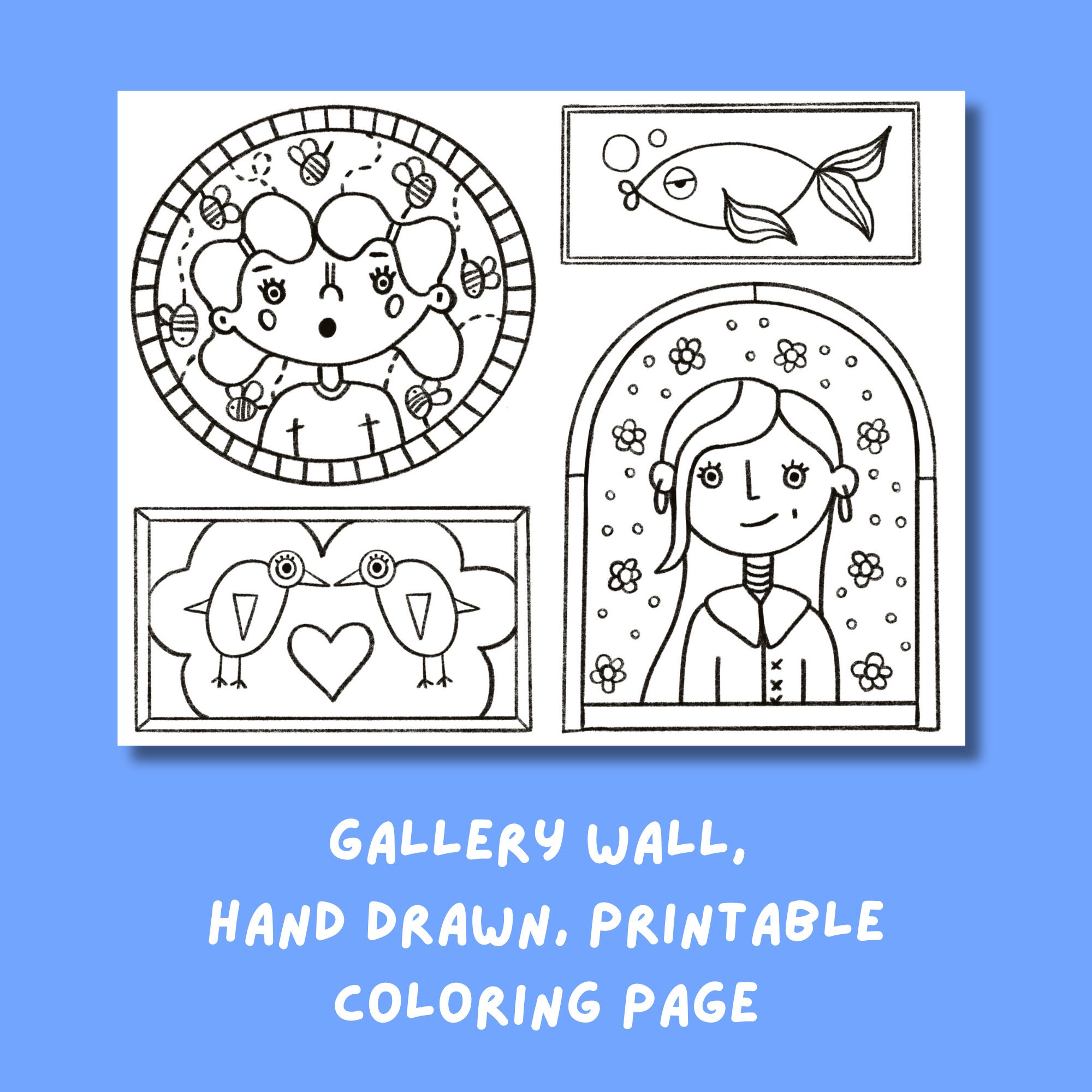 Printable Color Wall Gallery Wall Hand Drawn Coloring Page - Printable - Digital Download - Etsy
