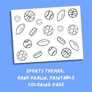 Sports Themed Coloring Page - Hand Drawn - Printable