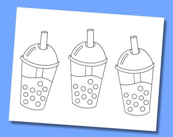 Boba Tee, Malvorlagen, Bubble Tea, Ausmalen für Erwachsene, Malvorlagen für Kinder, digitaler Download