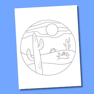 Minimalist Desert Coloring Page, Printable Coloring PDF, Summer Activity, Kids Coloring, Adult Coloring