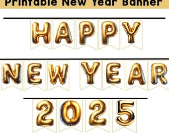 2025 New Year Balloon Banner, Bunting Banner, Happy New Year, New Years Printable, Instant Download, Happy New Year Banner