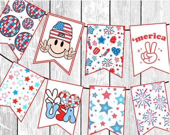 4th of July Printable Banner, Fourth of July Banner, Printable 4th of July Banner, 4th of July Bunting Banner, Patriotic Banner,