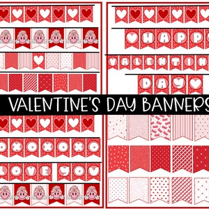 Valentine&#39;s Day Banner, Happy Valentine&#39;s Day, Valentine Banner, Valentine&#39;s Day, Printable Banner, Hearts Banner, XOXO, Love You Banner