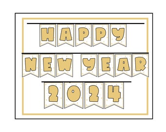 Neujahrsbanner, Wimpelkette, Happy New Year, Silvester Printable, Sofort Download, Happy New Year Banner
