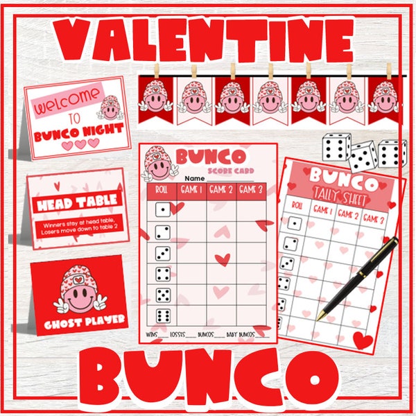 Valentine Bunco, February Bunco, Bunco Cards, XO Bunco, Score Cards, Bunco Night, Party Kit, BUNKO, Bunco Invitation