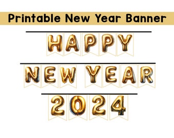 New Year Balloon Banner, Bunting Banner, Happy New Year, New Years Printable, Instant Download, Happy New Year Banner