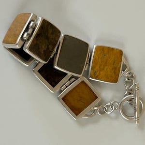 Silpada Sterling Silver Panel Bracelet: Pyrite, Bronzite, Jasper, Toggle Clasp