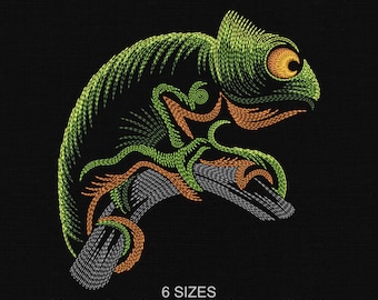Chameleon Lizard Embroidery Design: Reptile Machine Pattern (6 Sizes) (Digital Download)