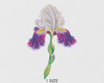 Iris Flower Machine Embroidery Design: Multicolored Floral (Digital Embroidery File)