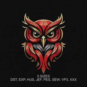 Colorful Owl Embroidery - Machine Embroidery Design - 5 sizes - Abstract Night Bird Owl Digital Embroidery File - Instant Download