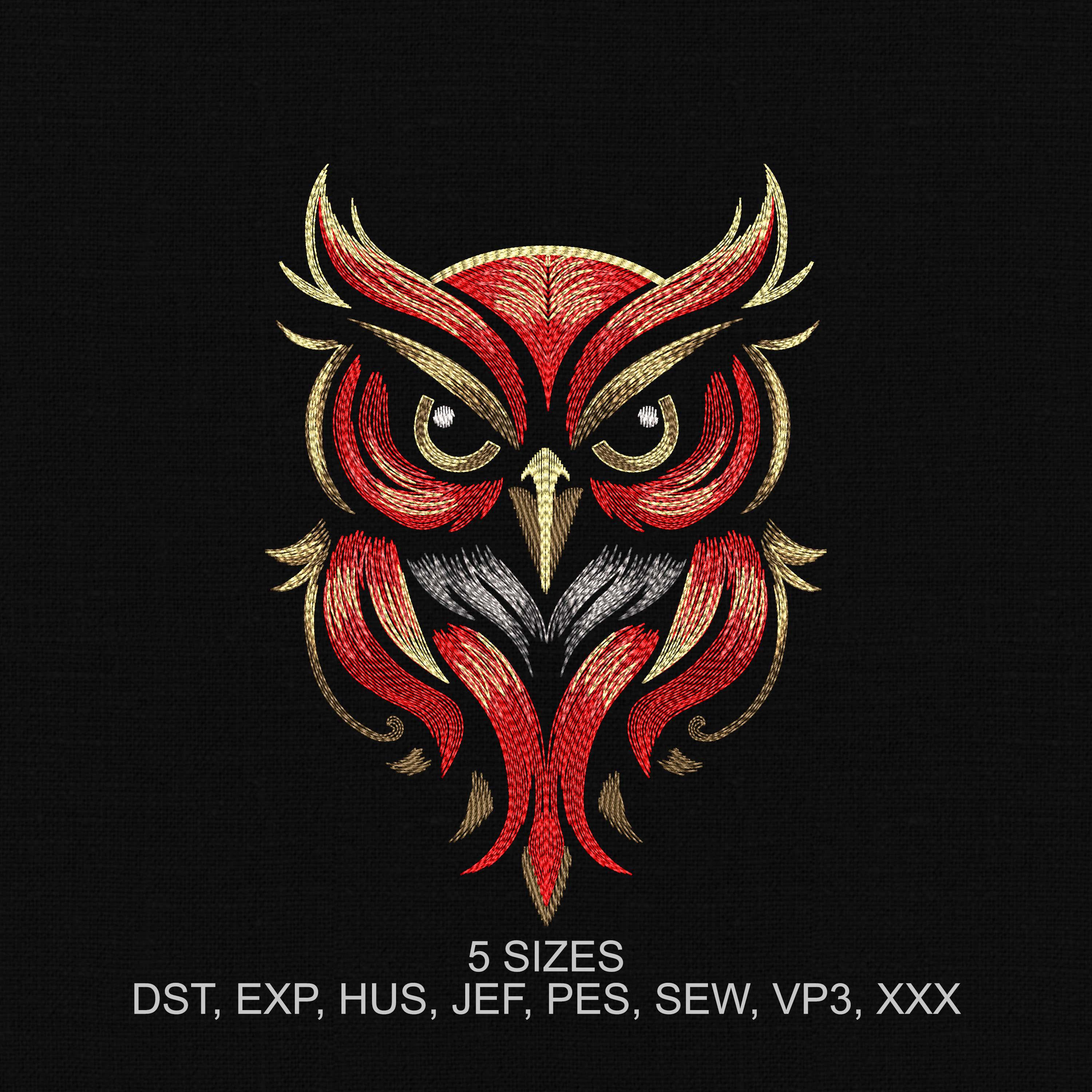 Colorful Owl Embroidery - Machine Embroidery Design - 5 sizes - Abstract Night Bird Owl Digital Embr