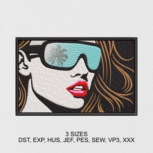 Woman Face In Glasses Machine Embroidery - 3 sizes - Digital Embroidery File - Instant Download