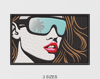 Woman Face In Glasses Machine Embroidery - 3 sizes - Digital Embroidery File - Instant Download