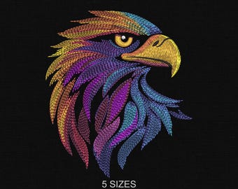 Colorful Eagle Embroidery Design: Falcon Bird Portrait (Digital Embroidery File)