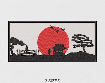 Japanese Landscape Machine Embroidery Design (PES, DST, JEF) - 3 Sizes (Digital Download)