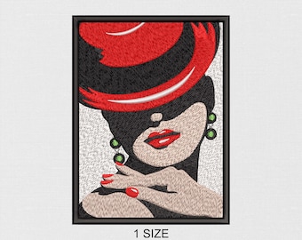 Girl in Red Hat Embroidery Design: Chic Portrait (Digital File)