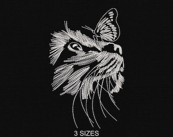 Cat and Butterfly Machine Embroidery Design: Kitty Face (Digital Download)
