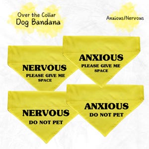 Nervous , Anxious bright yellow bandana for Dog Pet, warn others , be aware