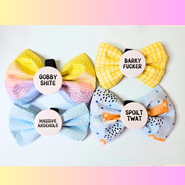 Sweary Offensive Dog Cat kitten Cat Bow Tie Over collar, Puppy Gift, Pastel