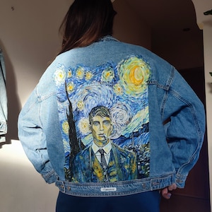Hand-Painted Jacket | Van Gogh Starry Night fusion | Wearable Art | Luxury Denim Clothing |Artwork gift for her | Personalized gifts