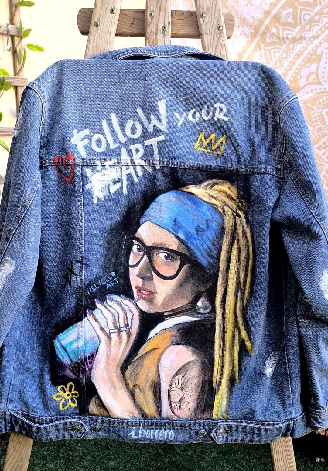 Hand-painted Jacket | Custom Denim Art- the Girl With the Pearl Earring ...