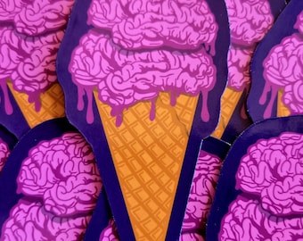 Pegatina de helado de cerebro: Vinilo decorativo de terror espeluznante de 3,5 pulgadas.