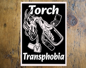 Estampado de antorchas contra la transfobia / Arte de protesta por los derechos trans / Estampado político gótico activista queer / Resistencia LGBTQ