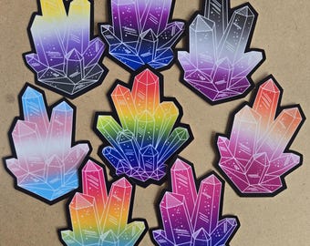 Colección de pegatinas Crystal Queer Pride: Arcoíris, Trans, Bi, Pan, Ace, Lesbiana, Género fluido