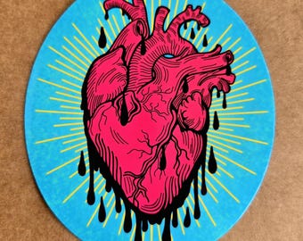Pegatina del Sagrado Corazón con Sangrado Anatómico / Calcomanía Gótica Ex-Voto / Vinilo de Arte Alternativo