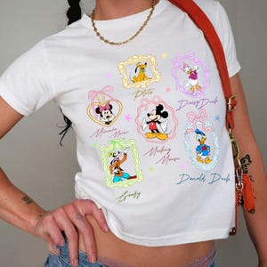 Coquette Bow Mickey & friends signature Baby Tee Crop Top, WDW Girls Trip Shirt, Mickey girly aesthetic Shirt,Gift For Her