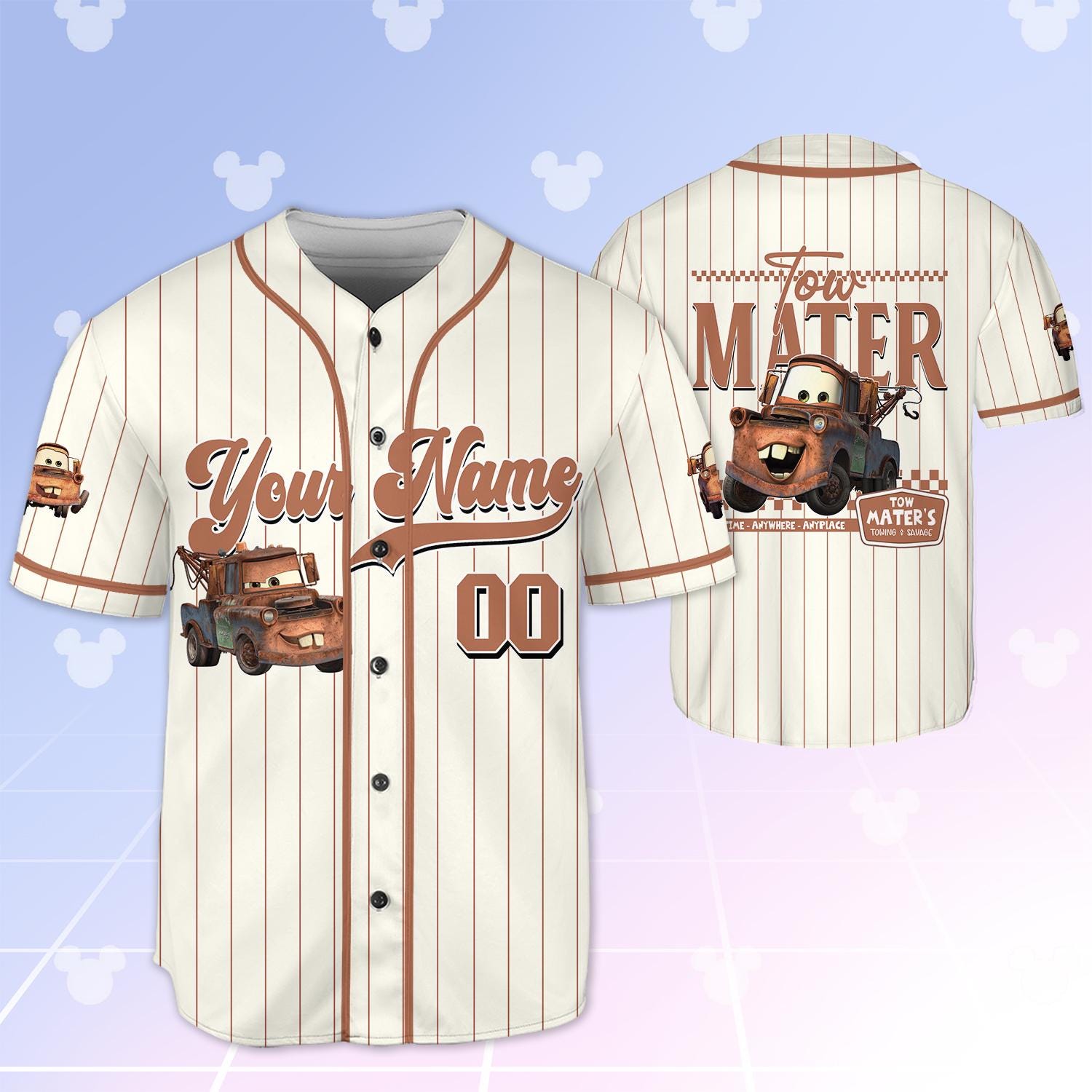 Discover Personalized Tow Mater Baseball Jersey, Custom Disney Cars Baseball Shirt, Matching Disney Trip Outfit, Disneyland Birthday Gift