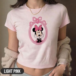 Pink Minnie Baby Tee, Minnie Coquette Bow Shirt, Minnie Shirt, Y2K Baby Tee, Minnie Bow T-Shirt, Coquette Pink Bow Shirt