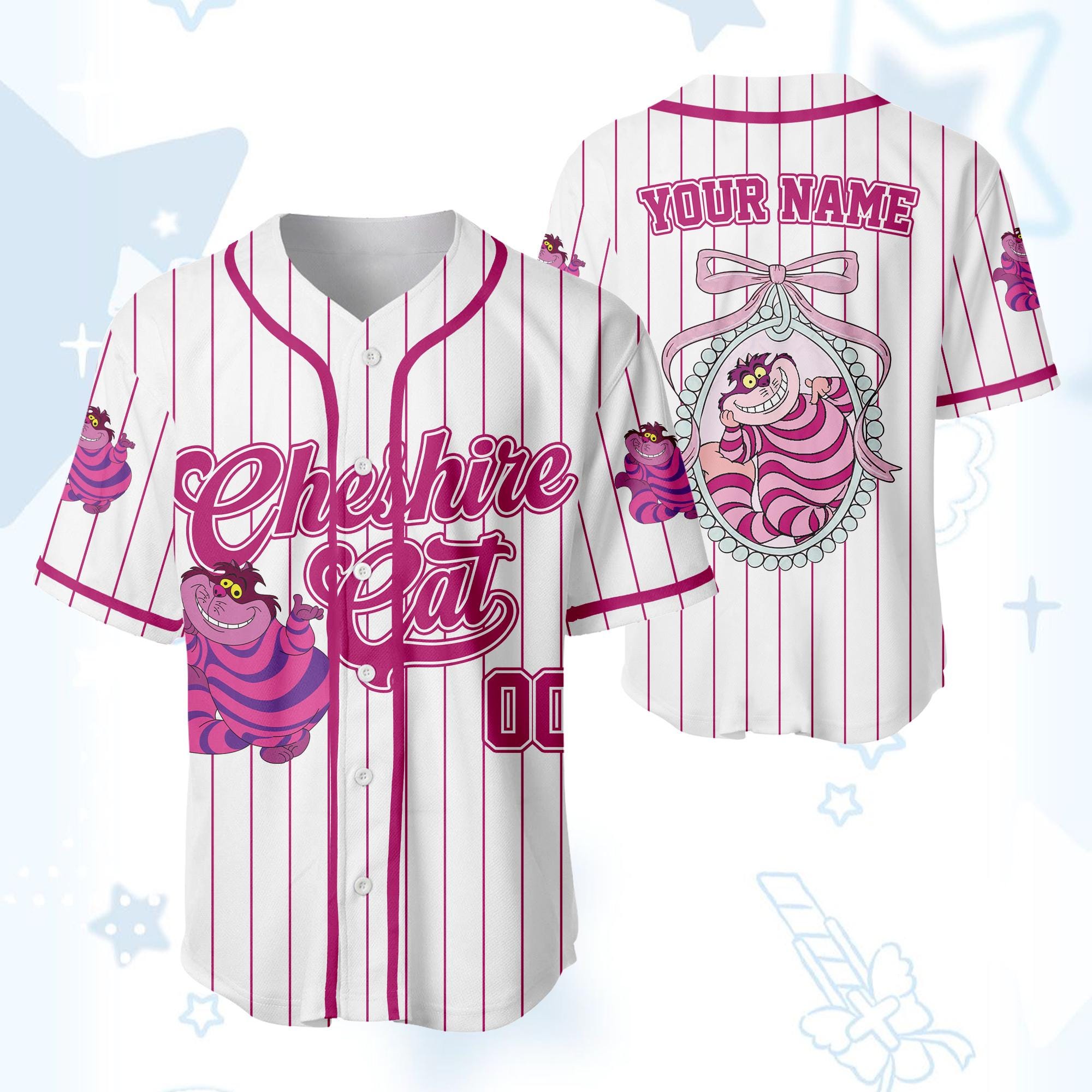 Discover Personalized The Cheshire Cat Baseball Jersey, Custom Disney Alice in Wonderland Shirt, Matching Outfit for Disney Trip or Fan Gift