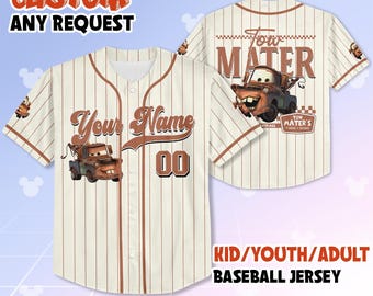 Personalized Tow Mater Baseball Jersey, Custom Disney Cars Baseball Shirt, Matching Disney Trip Outfit, Disneyland Birthday Gift