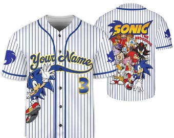 Camisa de beisebol personalizada do Sonic The Hedgehog, camisa personalizada com número e nome do Sonic, camisa de festa do Sonic, presente de aniversário para crianças