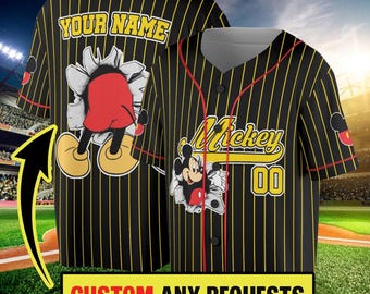 Personalized Cute Mickey Mouse Baseball Jersey, Custom Jersey, Baseball Team, Mickey Mouse Birthday, Gift for Disney Fan