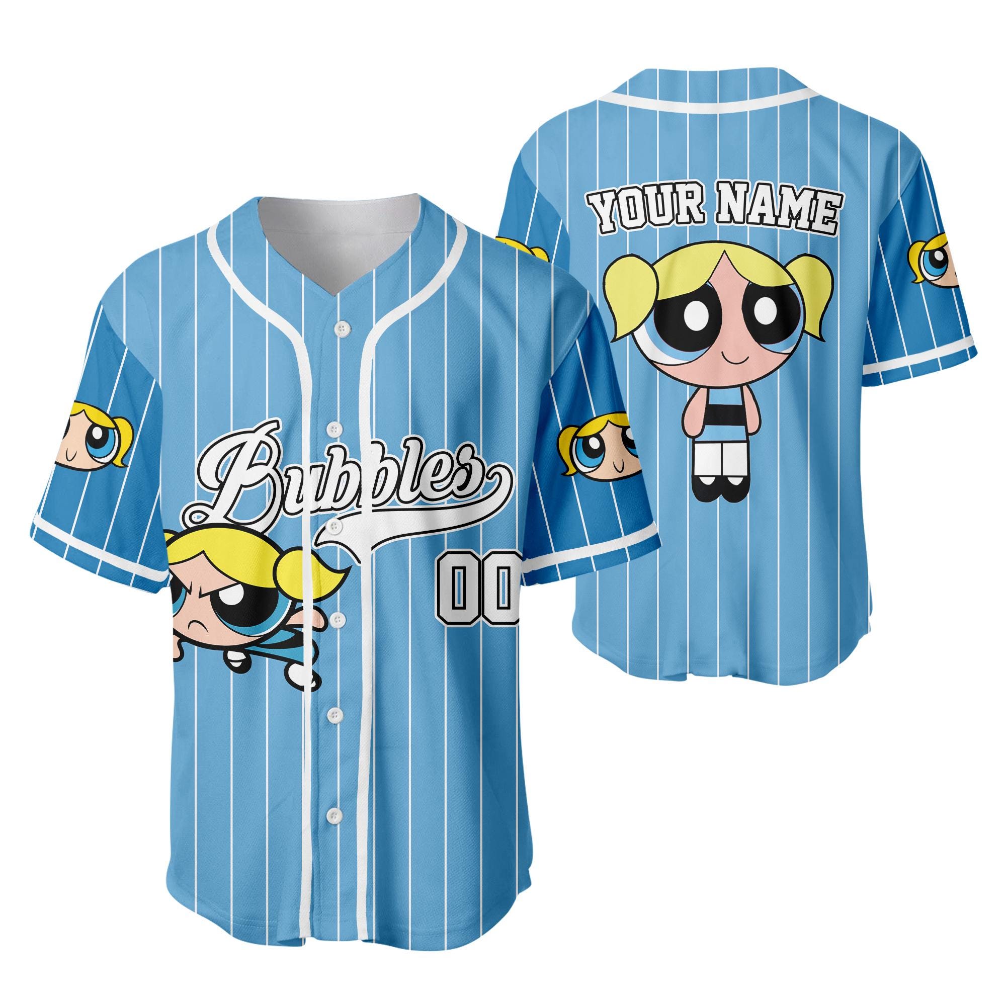 Discover Personalized Bubbles Baseball Jersey, Custom The Powerpuff Girls Bubbles Shirt, Disney Family Matching Outfit, Gift for Fans
