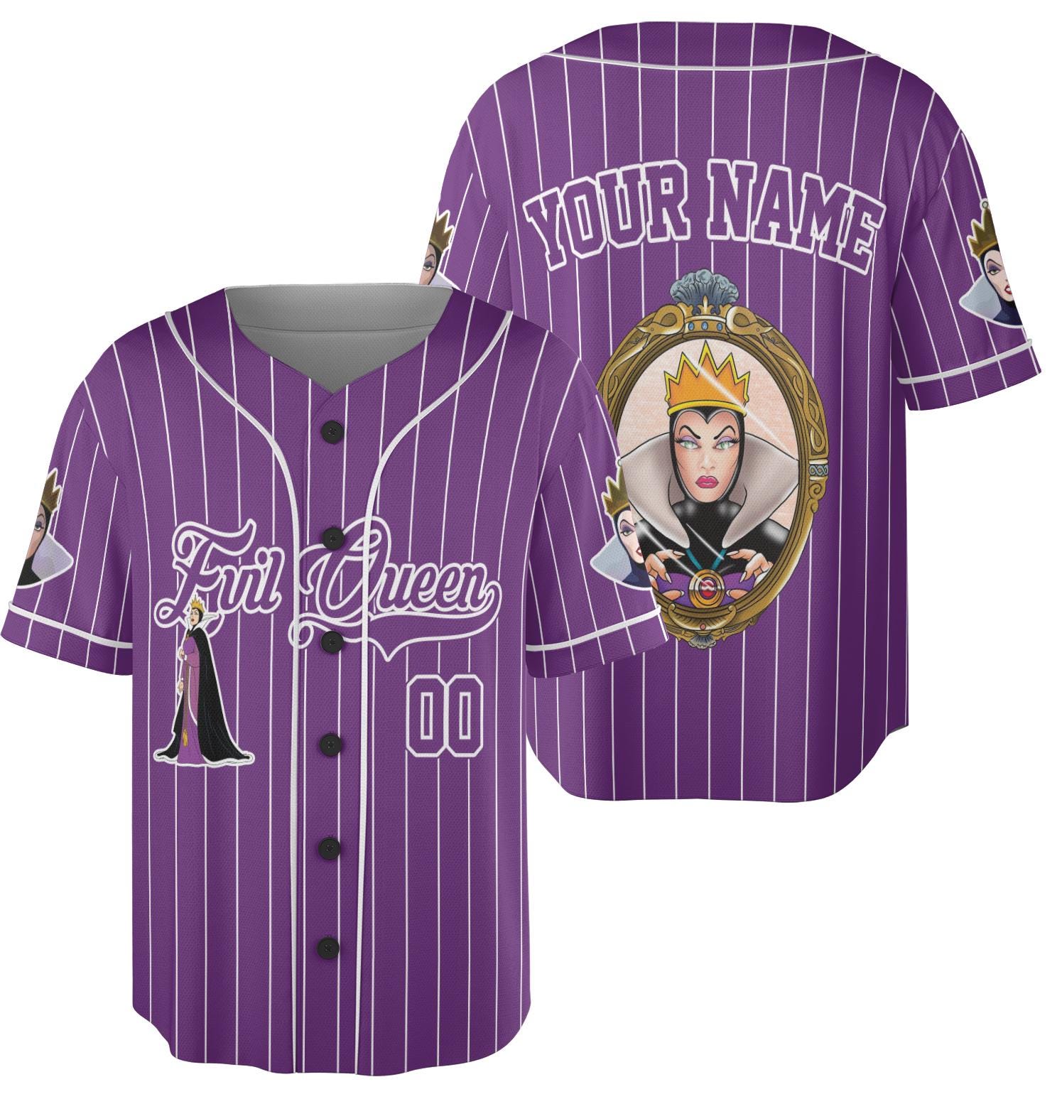 Discover Personalized Disney Snow White Evil Queen Baseball Jersey, Custom Evil Queen Jersey, Halloween Villain Women Shirt, Disney Birthday Gift