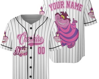 Aangepaste Alice in Wonderland Cheshire Baseball Jersey, Cheshire Cat Baseball Jersey Team, Minnaar honkbalfan, Magic Kingdom cadeau
