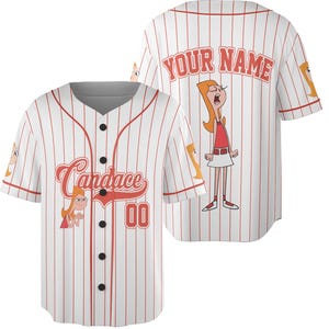 Personalized Phineas and Ferb Candace Flynn Baseball Jersey, Disney Candace Jersey Shirt, Disney Baseball Team Outfit, Birthday Gift