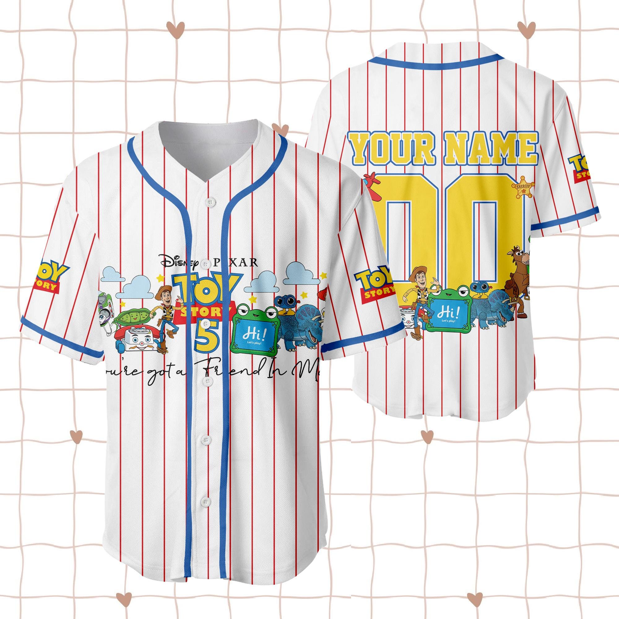 Discover Personalized Disney Toy Story 5 Characters Baseball Jersey, Custom Woody Buzz Lightyear Lilypad Shirts, Toy Story Baseball Team Outfit