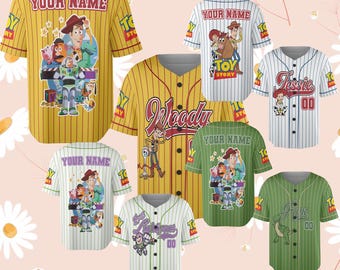 Camiseta de béisbol personalizada de Toy Story, colección de camisetas a elegir, regalo de cumpleaños para niños.