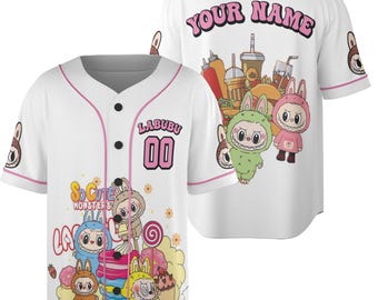 Camisa de beisebol personalizada Labubu, camisa Labubu com nome personalizado para crianças, jovens e adultos, traje para combinar com a família, traje Labubu