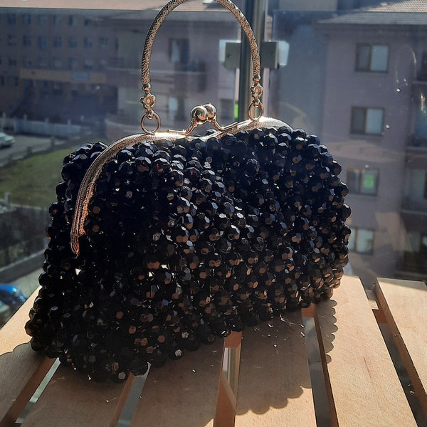 Crystal Pearl Beaded Bag Black Crystal Bag Wedding Bridal Purse Evening Clutch Handmade Shoulder Bag For Women Luxury Jewelry Faux Pearl