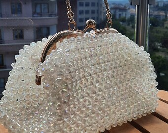 Hand beaded crystal draped clutch/wrist bag Crystal Clutch Purse - Etsy main image 4