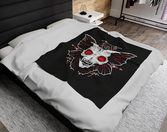 Pluszowy kocyk Mothman, sztuka czaszki, prezent dla kryptydy