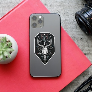 Fantasy Animal Sticker, Vinyl Jackalope Sticker, Cryptid Gift, Skull Stickers, Kiss-Cut Decals, Cryptozoology Gift, Fantasy Skull Design