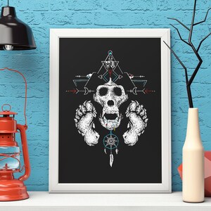 Bigfoot Framed Vertical Poster, Sasquatch Wall Art, Spooky Home Decor, Cryptid Room Decoration, Mythical Creature Print, Fantasy Wall Art