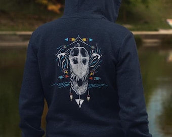 Loch Ness Monster Zip Hoodie, Cryptozoology Sweatshirt ,Travel Sweatshirt, Crytid Gift, Skull Sweatshirt, Sea Monster Shirt, Nessy Hoodie