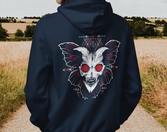 Mothman Zip Hooded Sweatshirt, Cryptozoology Sweatshirt, Mothman Sweatshirt, Crytid Gift, Skull Shirt, Monster Shirt, Warm Hiking Clothing